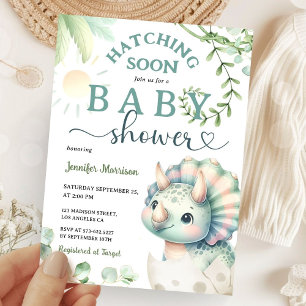 Invitation Hatching Bientôt Dinosaur Baby shower fille rose v