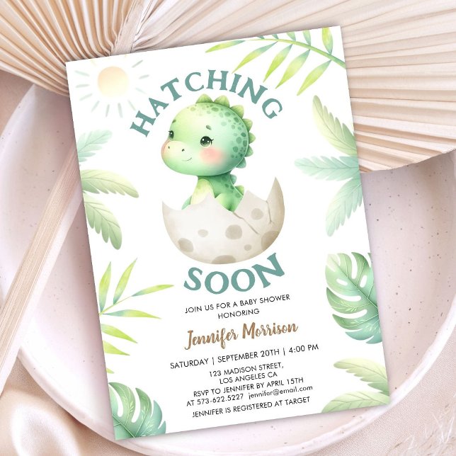 Invitation Hatching Bientôt Dinosaur Baby shower mignon bébé  (Créateur téléchargé)