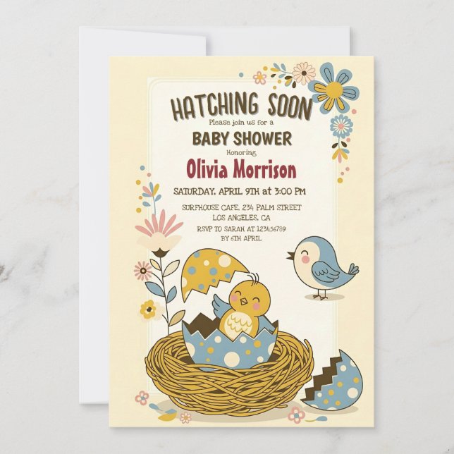 Invitation "Hatching Bip", mignon Baby shower d'oiseaux pour  (Devant)