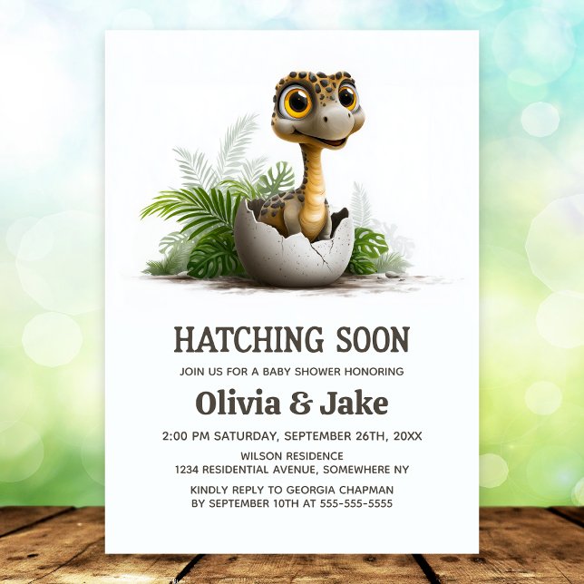 Invitation Hatching Soon Cute Dinosaur Baby Shower (Créateur téléchargé)