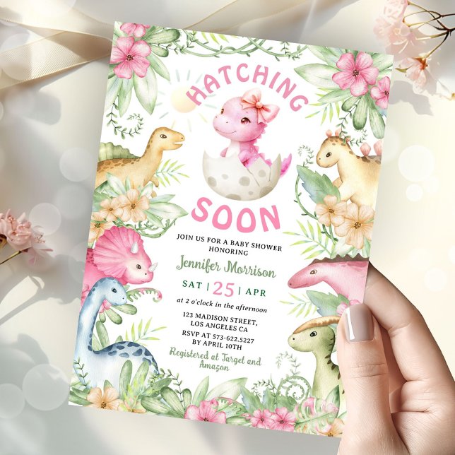 Invitation Hatching Soon Dino Girl Dinosaur Baby Shower (Créateur téléchargé)