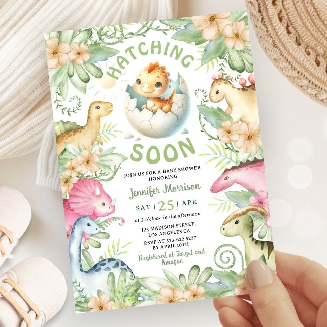 Invitation Hatching Soon Dinosaur Baby Shower Gender Neutral (Créateur téléchargé)