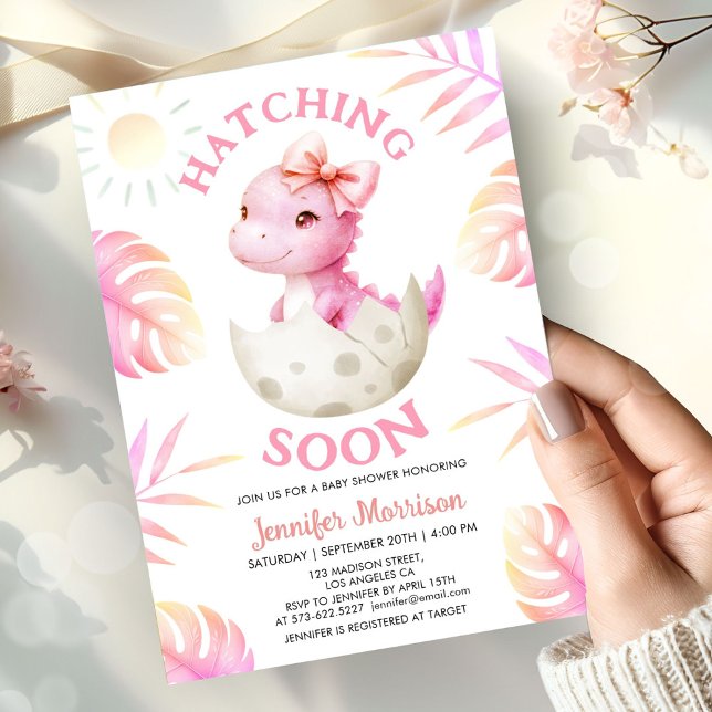 Invitation Hatching Soon Dinosaur Baby Shower Girl Pink (Créateur téléchargé)