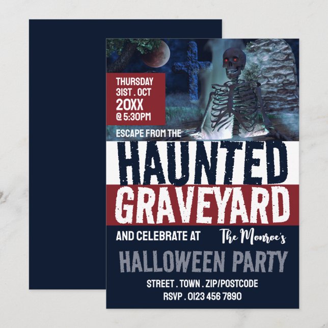 Invitation Hauné Graveyard Thème Escape Room Halloween (Devant / Derrière)