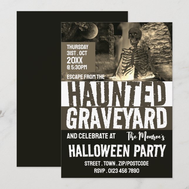 Invitation Hauné Graveyard Thème Escape Room Halloween (Devant / Derrière)