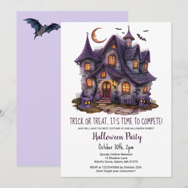 Invitation Hauné Hause Éffrayant Ghosts Bats Halloween fête (Devant / Derrière)