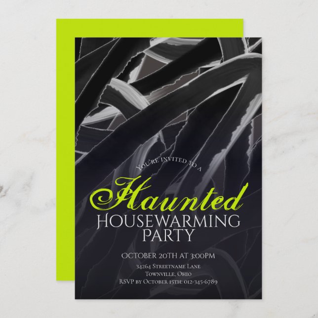 Invitation Hauned House Grey Green Halloween Party (Devant / Derrière)