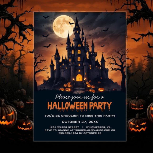Invitation Haunted Castle Bats Arbres Éffrayant Halloween Par (Créateur téléchargé)