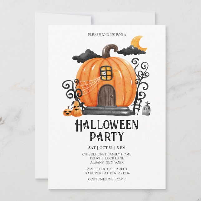 Invitation Haunted Citrouille House Halloween Party (Devant)