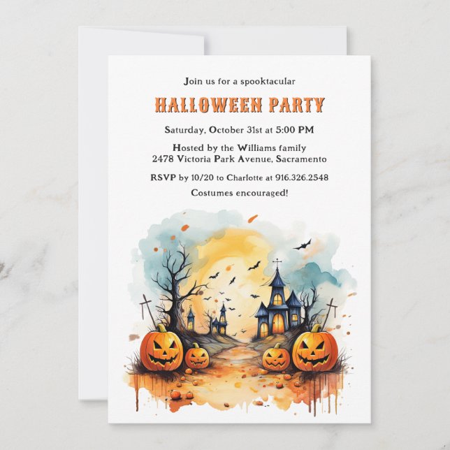 Invitation Haunted Graveyard Jack O’Lanterns Halloween Party (Devant)