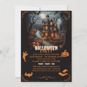 Invitation Haunted Hill Orange Halloween Party