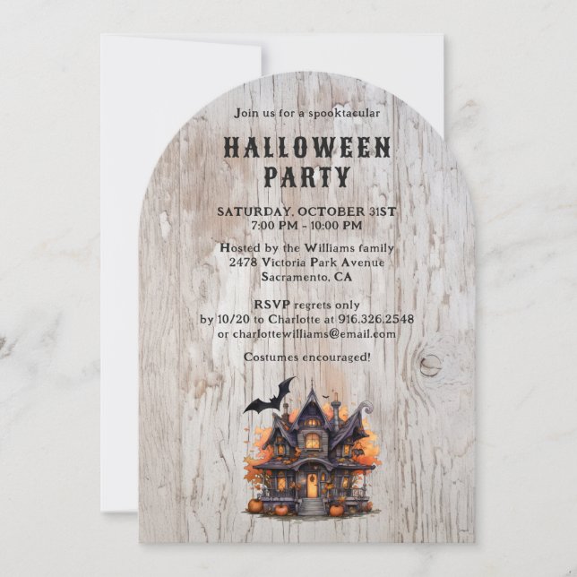 Invitation Haunted House Bats Jack O’Lantern Halloween Party (Devant)