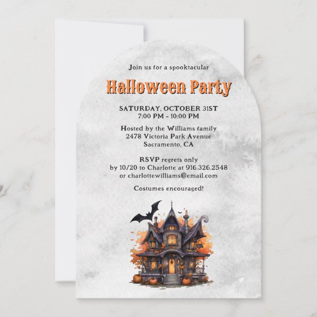 Invitation Haunted House Citrouille Éffrayant Parti Halloween (Devant)
