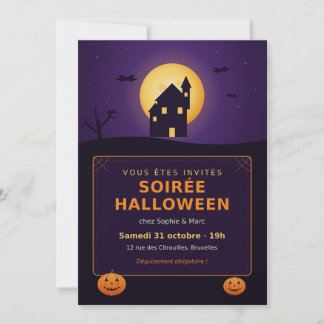 Invitation Haunted House Full Moon Pumpkins Halloween Party I