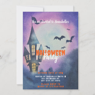 Invitation Haunted House Pleine lune chauves-souris fête d'Ha