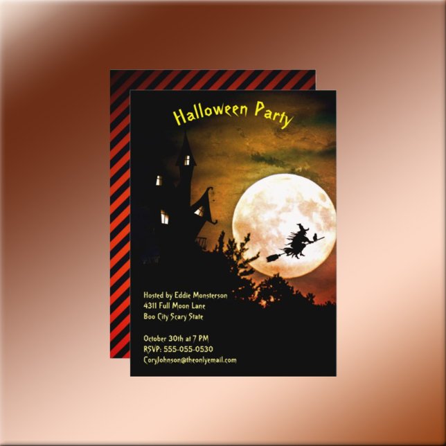 Invitation Haunted House Pleine lune sorcière fête d'Hallowee (Haunted House Full Moon Witch Halloween Party Invite)