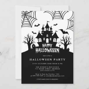 Invitation Haunted House Scary Black & White Halloween Party
