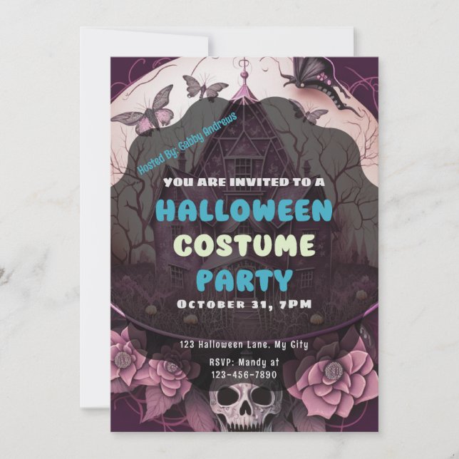 Invitation Haunted House Skull Butterflies Halloween (Devant)