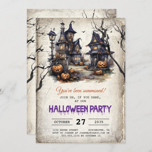 Invitation Haunted Maisons Éffrayant Halloween Party (Devant / Derrière)