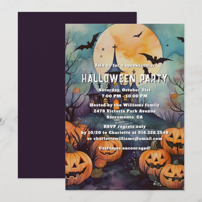 Invitation Haunted Mansion Jack O’Lanterns Fête d’Halloween (Devant / Derrière)