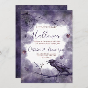 Invitation Hauntingly Beauty Purple Raven Halloween Party