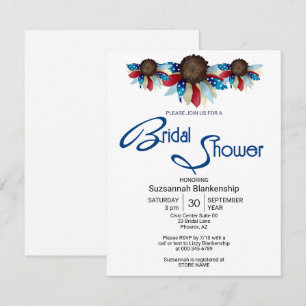 Invitation Haut de Bordure Fleurs Moitié Rouge Blanc Bleu Pat