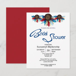 Invitation Haut de page à fleurs rouges, blanches et bleues p