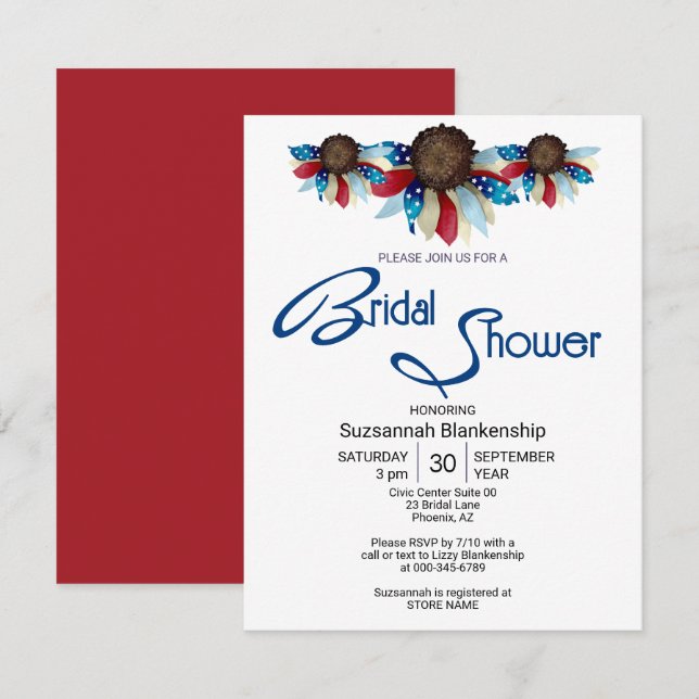 Invitation Haut de page à fleurs rouges, blanches et bleues p (Devant / Derrière)