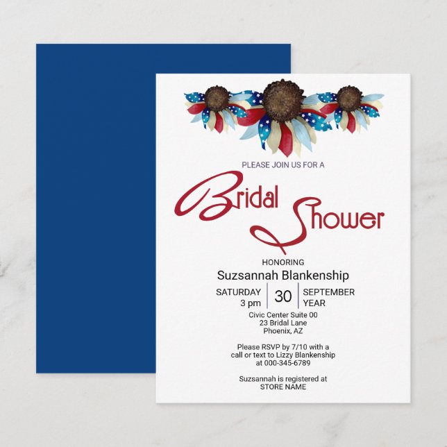 Invitation Haut de page à fleurs rouges, blanches et bleues p (Devant / Derrière)