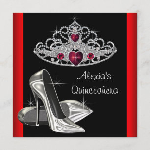 Invitation Haut talons Tiara Rouge Noir Quinceanea