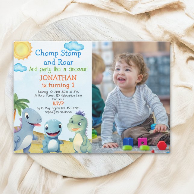 Invitation Have fun like a Dinosaur, Birthday boy with photo (Créateur téléchargé)
