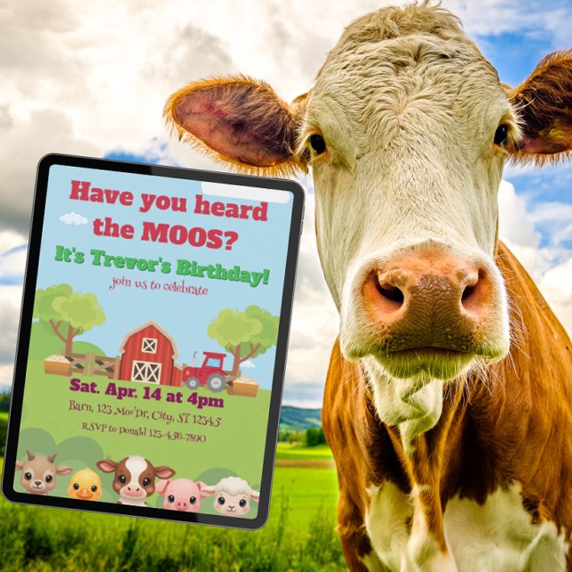 Invitation Have you heard the Moos, Barnyard animal Birthday (Créateur téléchargé)