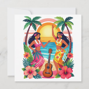 Invitation Hawaïen Danse Tropicale de Hula Coucher de Soleil 