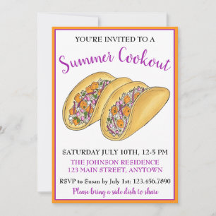 Invitation Hawaii Fish Tacos Summer Cookout Picnic Party