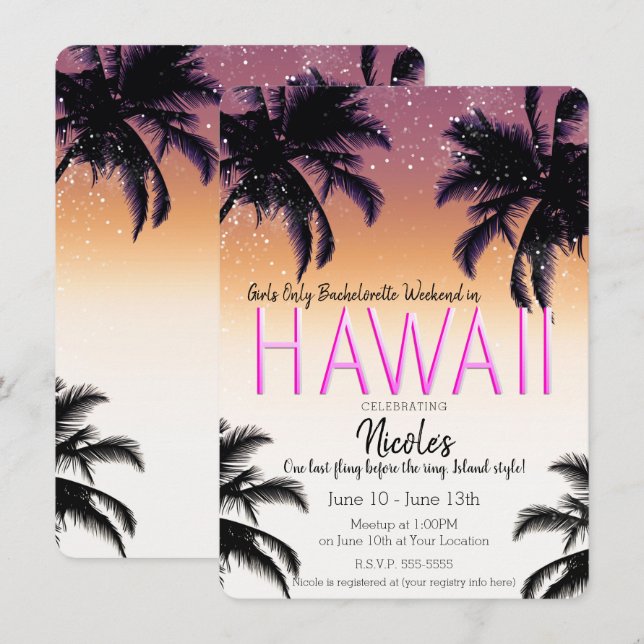 Invitation Hawaii Week-end entre filles à Hawaï Enterrement d (Devant / Derrière)