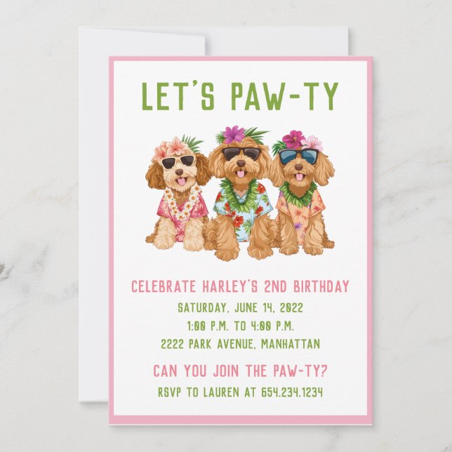 Invitation Hawaiian Goldendoodle Chiens Fleur Lei (Devant)