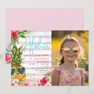 Invitation Hawaiian Luau Pineapple Girl Picture Anniversaire