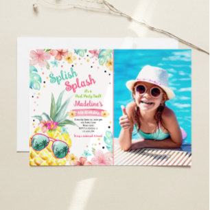 Invitation Hawaiian Luau Pineapple Pool Party Fille Anniversa