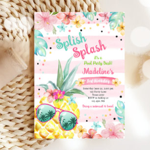 Invitation Hawaiian Luau Pineapple Pool Party Fille Anniversa