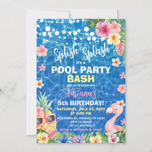 Invitation Hawaiian Luau Pineapple Pool Party Fille Anniversa (Devant)