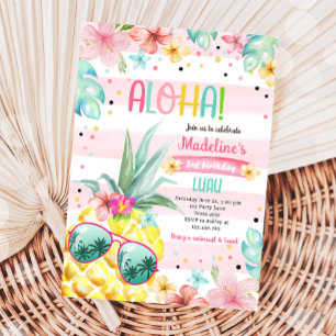 Invitation Hawaiian Luau Pineapple Tropical Girl Anniversaire