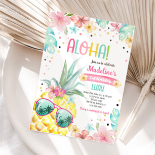 Invitation Hawaiian Luau Pineapple Tropical Girl Anniversaire