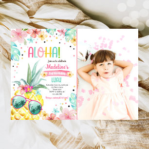 Invitation Hawaiian Luau Pineapple Tropical Girl Anniversaire