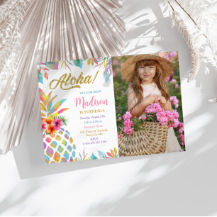 Invitation Hawaiian Luau Pineapple Tropical Girl Anniversaire