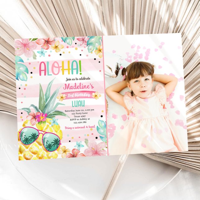 Invitation Hawaiian Luau Pineapple Tropical Girl Anniversaire (Créateur téléchargé)