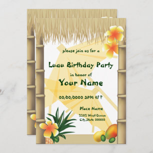 Invitation Hawaiian Luau Tiki Hut Anniversaire Tropical