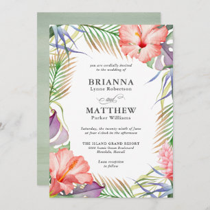 Invitation Hawaiian Luau Tropical Island Floral Mariage