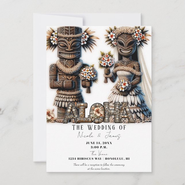 Invitation Hawaiian Polynésien Tiki Bride et Mariage de chamb (Devant)