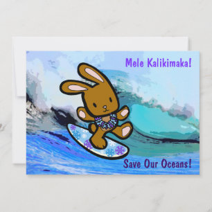 Invitation Hawaiian Surfing Bunny Cartoon de vacances