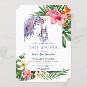 Invitation Hawaiian Tropical Flowers Unicorn Boy Baby shower